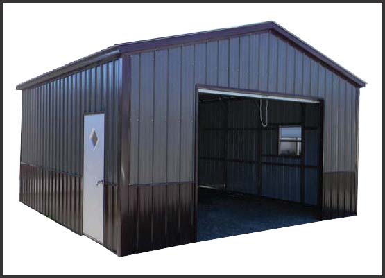 Steel Building Two Tone Brown on Brown one and one half Car Garage